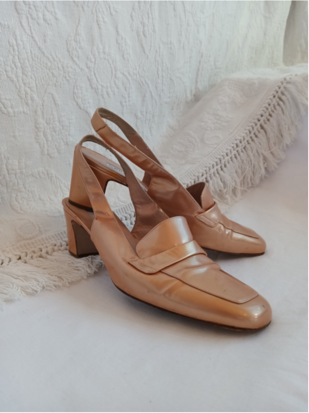 Vintage Sonia Rykiel Paris slingback loafers metallic peach gold champagne retro - Picture 2 of 13